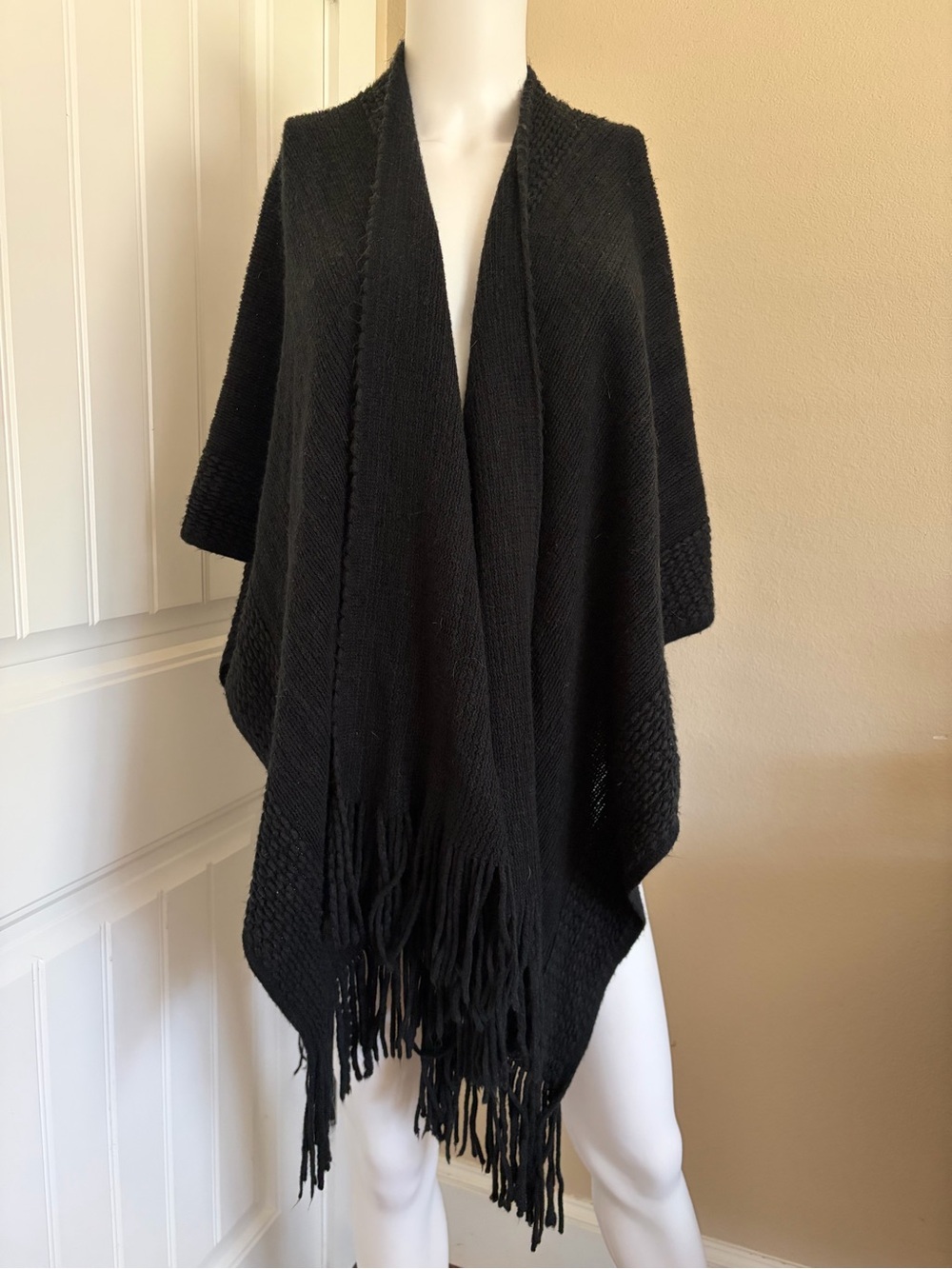 Black Knit Fringe Shawl Wrap